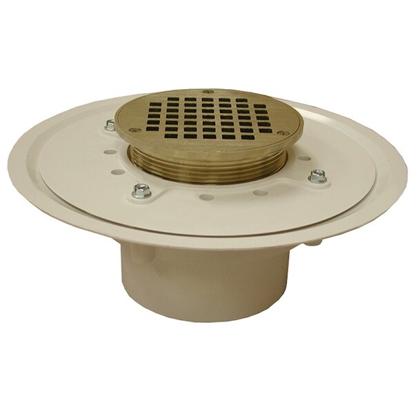Jones Stephens 4in. Heavy Duty PVC Drain Base with 4in. Metal Spud and 5in. Nickel Bronze Strainer D50371 - main